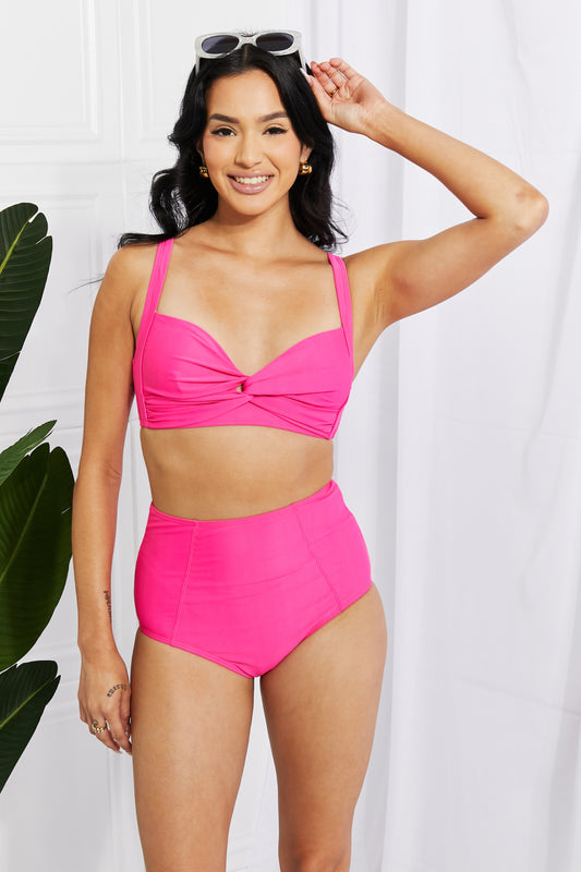 Finley Take A Dip Twist High-Rise Bikini in Hot Pink By Marina West Swim