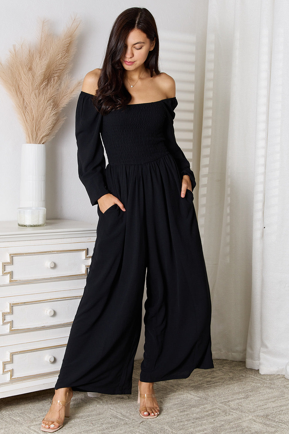 Dee Anne Square Neck Jumpsuit with Pockets