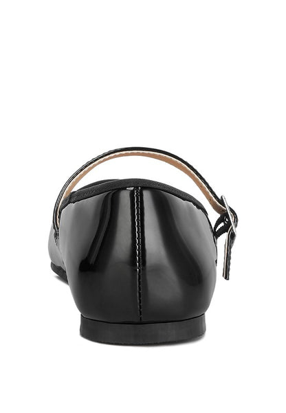 Back view of Posy Classic Mary Jane Flats with smooth patent leather finish