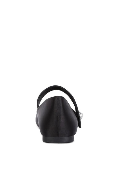Black Albi Mary Jane Flats back view showing satin finish