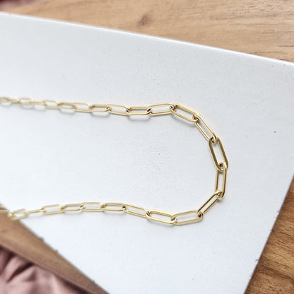 Nissa Gold Paperclip Chain Necklace - 16-Inch, 18K Gold Plated