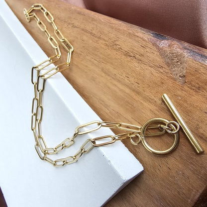 Nissa Gold Paperclip Chain Necklace - 16-Inch, 18K Gold Plated