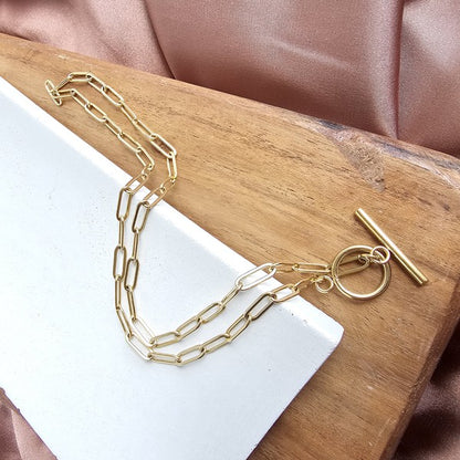 Nissa Gold Paperclip Chain Necklace - 16-Inch, 18K Gold Plated