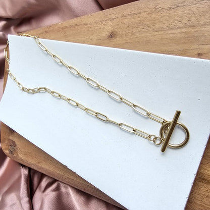 Nissa Gold Paperclip Chain Necklace - 16-Inch, 18K Gold Plated
