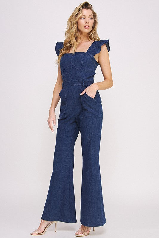 Mireya Denim Ruffle Flare Leg Jumpsuit