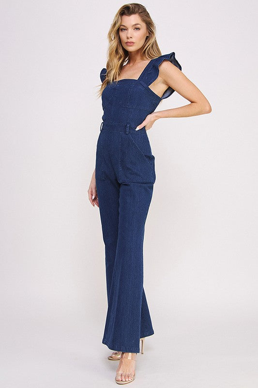 Mireya Denim Ruffle Flare Leg Jumpsuit