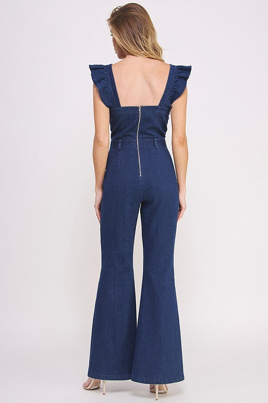 Mireya Denim Ruffle Flare Leg Jumpsuit