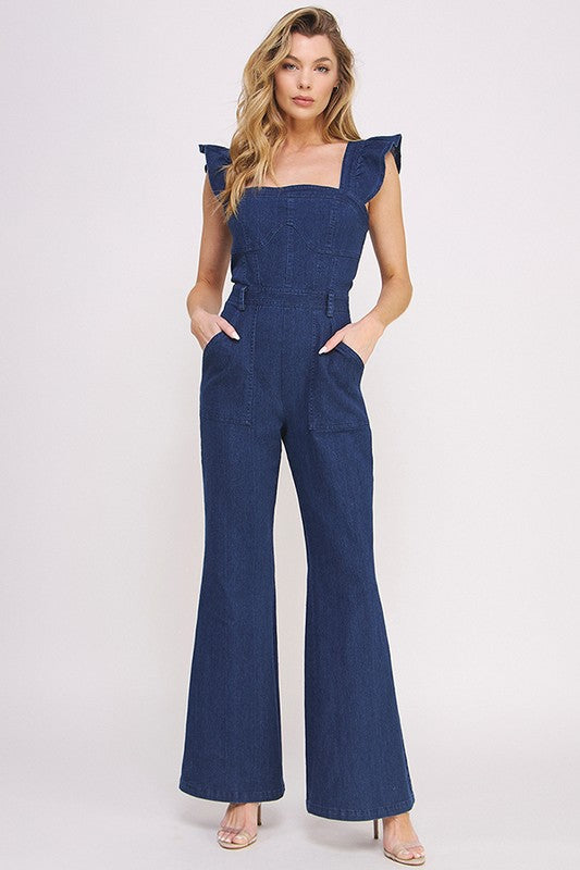 Mireya Denim Ruffle Flare Leg Jumpsuit