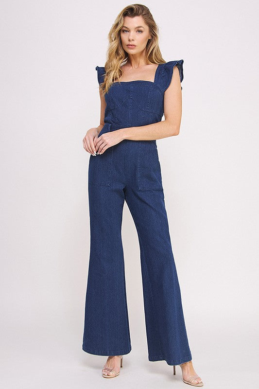 Mireya Denim Ruffle Flare Leg Jumpsuit