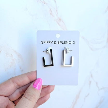 Goldi Luxe Silver Square Hoops – Unique Design, Stainless Steel