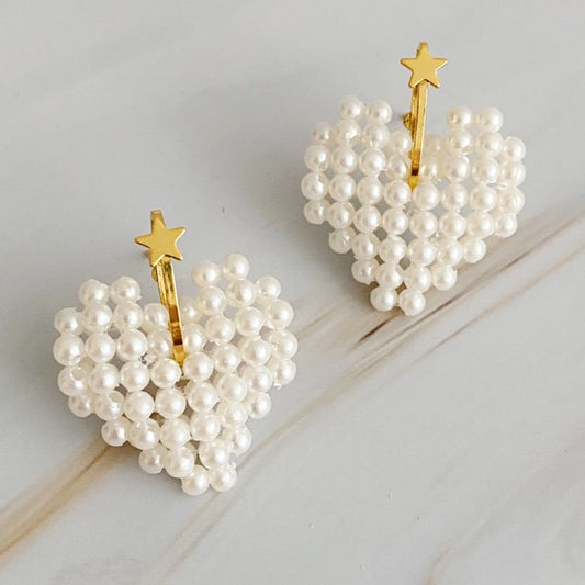 Amy Knitted Pearl Heart Earrings