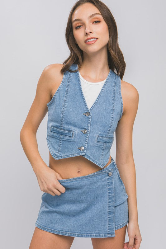 Sonnet Denim Buttoned Vest Top