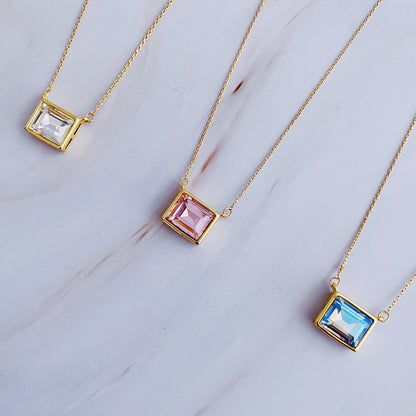 Sweet Square Pendant Necklace – 18k Gold Plated, Dainty Chain