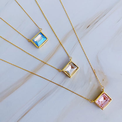 Sweet Square Pendant Necklace – 18k Gold Plated, Dainty Chain
