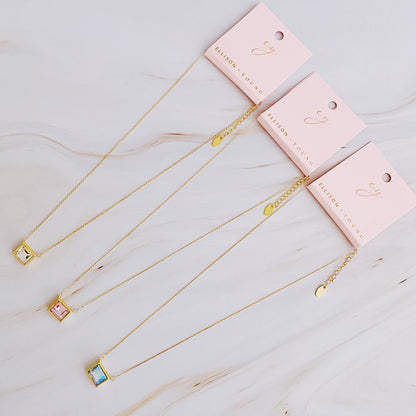 Sweet Square Pendant Necklace – 18k Gold Plated, Dainty Chain
