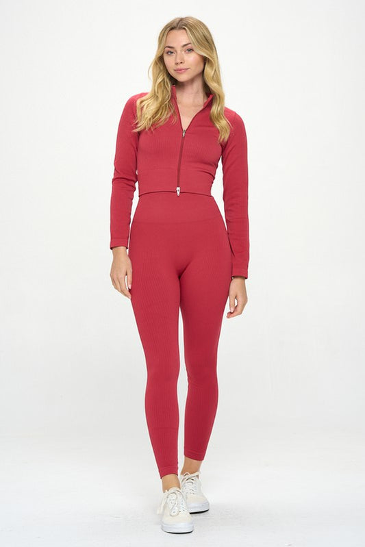 Hayden 2 Piece Ribbed Seamless Long Sleeve Zip Jacket set