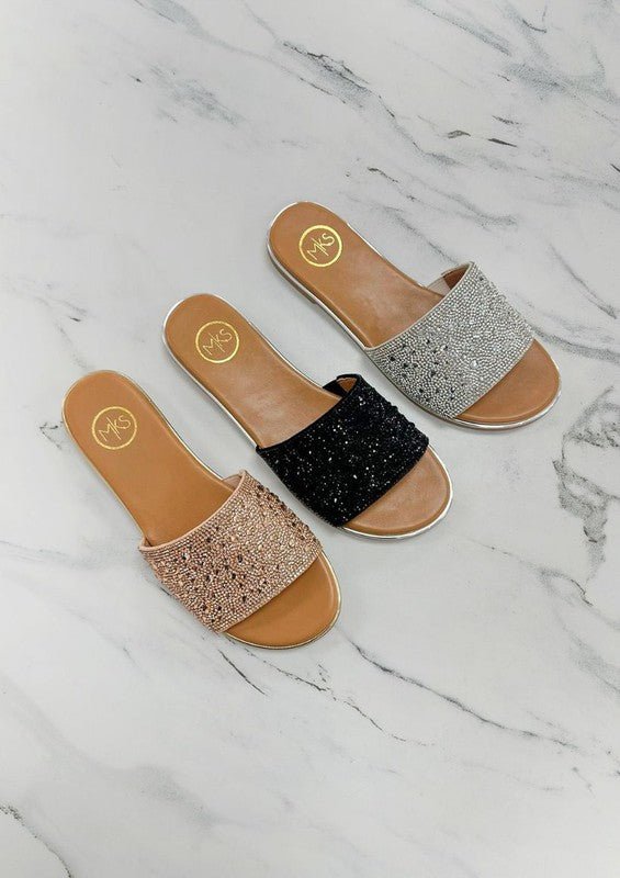 Pamela Rhinestone Slip On Sandals