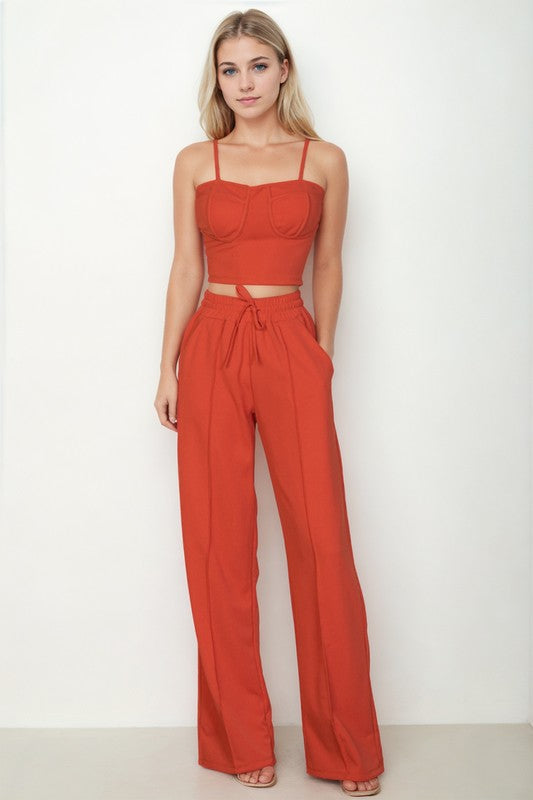 Zephyrine Bustier Cami Top & Slant Straight Pants Set