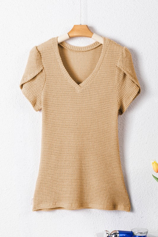 Ming Waffle Tulip Sleeve Waffle Knit Top