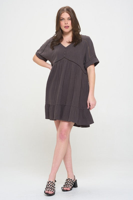 Gladys Button Down V-neck Short Dress