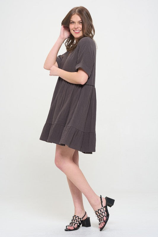 Gladys Button Down V-neck Short Dress