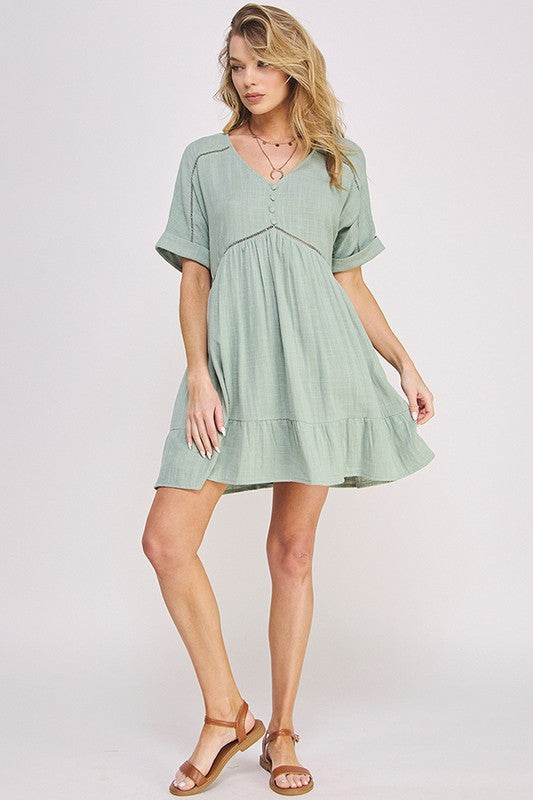 Gladys Button Down V-neck Short Dress