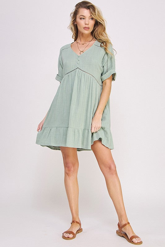 Gladys Button Down V-neck Short Dress