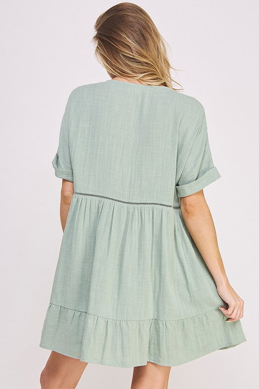 Gladys Button Down V-neck Short Dress