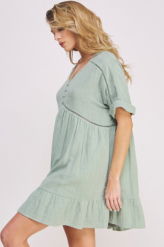 Gladys Button Down V-neck Short Dress