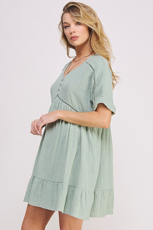 Gladys Button Down V-neck Short Dress