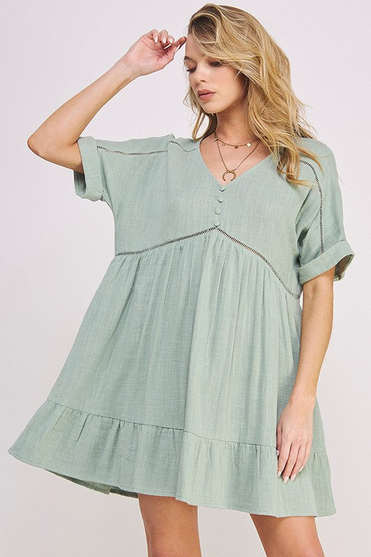 Gladys Button Down V-neck Short Dress