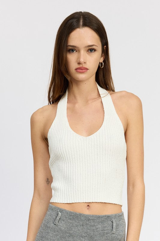 Julie Ribbed Halter Neck Top