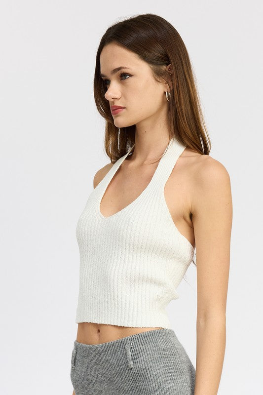 Julie Ribbed Halter Neck Top