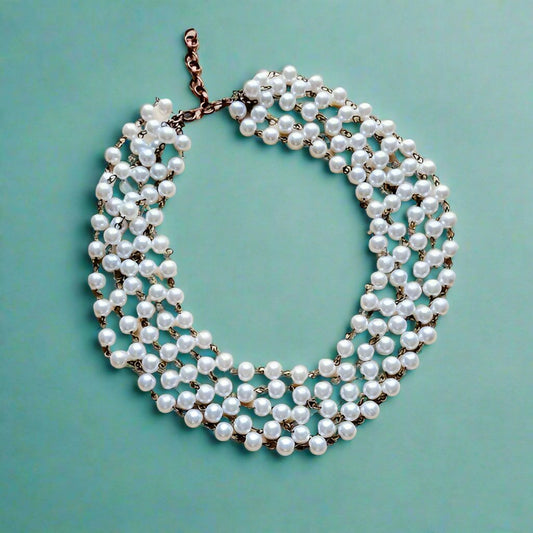 Jasmine Five Strand Glass Pearl Collar-Length Necklace