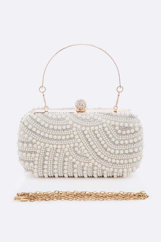 Yadira Pearl Embellshed Box Clutch