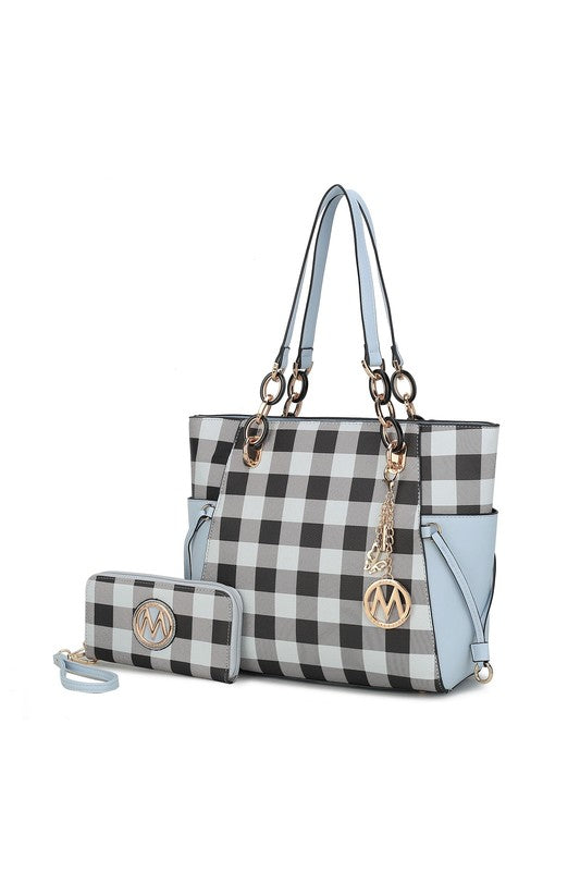 Yale Checkered Tote Bag with Wallet by Mia K - MKF Collection