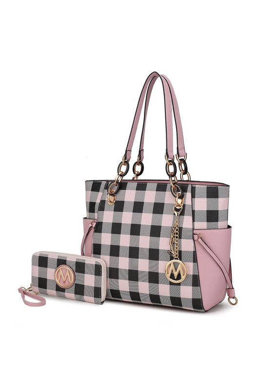 Yale Checkered Tote Bag with Wallet by Mia K - MKF Collection