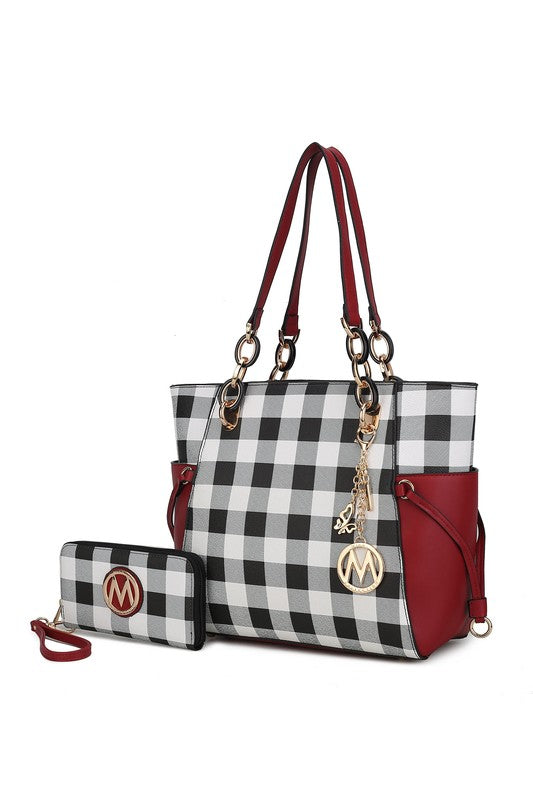 Yale Checkered Tote Bag with Wallet by Mia K - MKF Collection