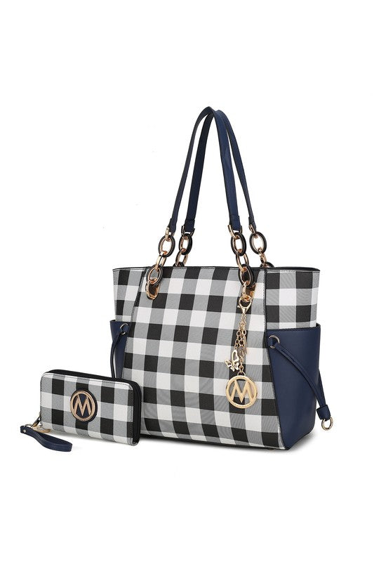 Yale Checkered Tote Bag with Wallet by Mia K - MKF Collection