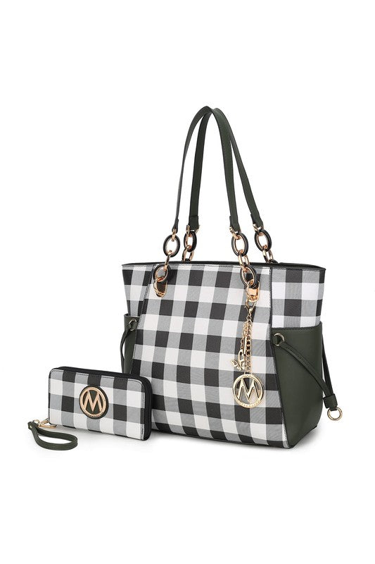 Yale Checkered Tote Bag with Wallet by Mia K - MKF Collection