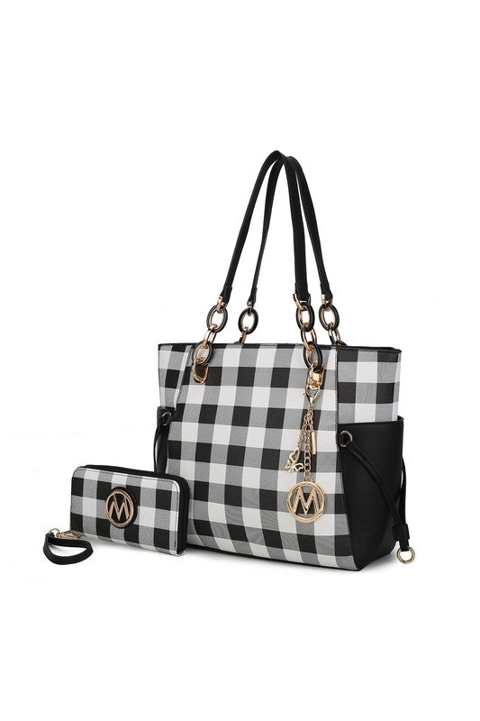 Yale Checkered Tote Bag with Wallet by Mia K - MKF Collection