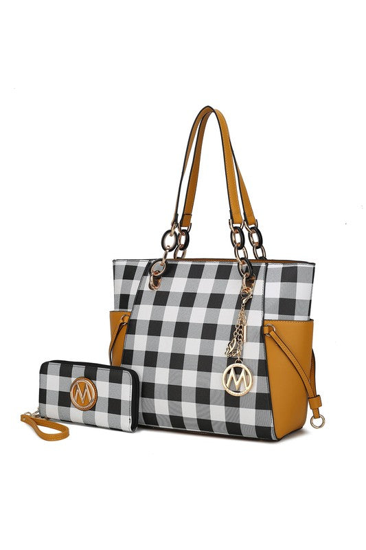 Yale Checkered Tote Bag with Wallet by Mia K - MKF Collection