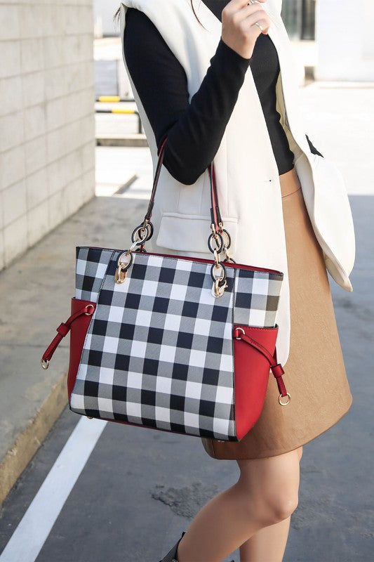 Yale Checkered Tote Bag with Wallet by Mia K - MKF Collection