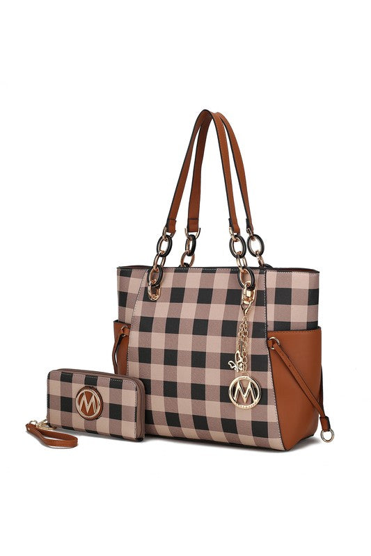 Yale Checkered Tote Bag with Wallet by Mia K - MKF Collection