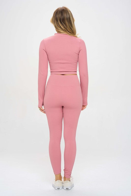 Zofia Seamless Ribbed Tracksuit Zip-up Two-Piece Set