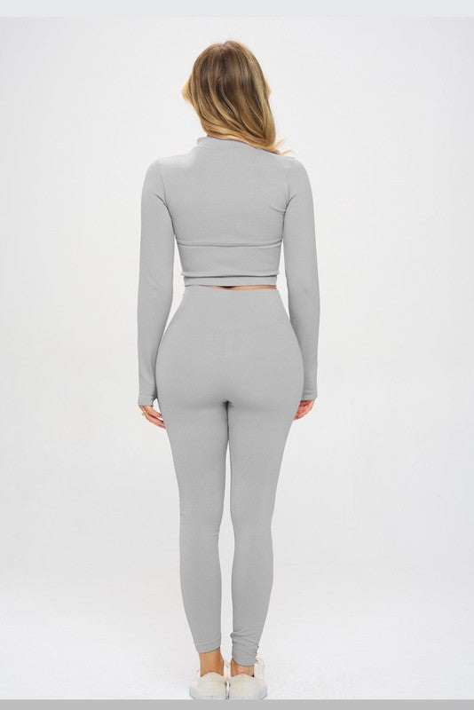 Zofia Seamless Ribbed Tracksuit Zip-up Two-Piece Set