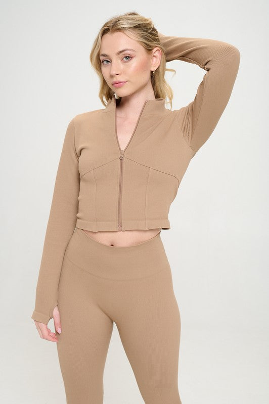 Zofia Seamless Ribbed Tracksuit Zip-up Two-Piece Set