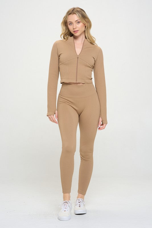 Zofia Seamless Ribbed Tracksuit Zip-up Two-Piece Set