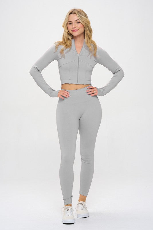 Zofia Seamless Ribbed Tracksuit Zip-up Two-Piece Set