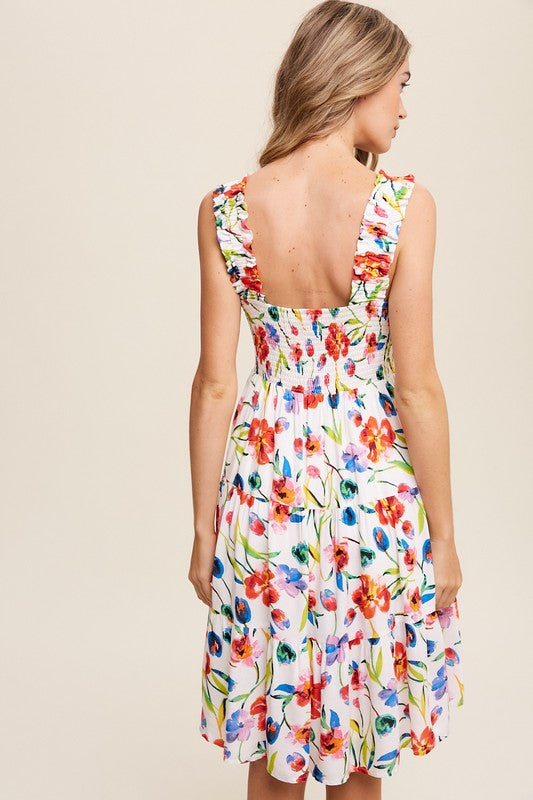 Gaetana Flower Print Square Neck Dress